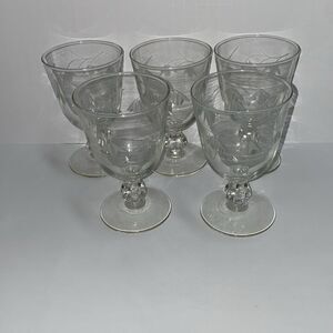 Vintage Etched Water Goblets Set Of 5